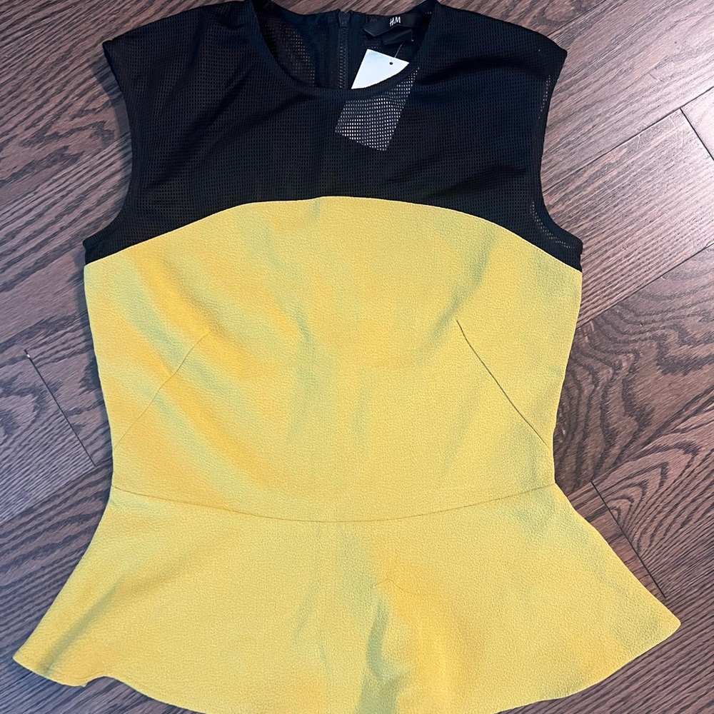 H&M Peplum Blouse Black and Yellow Sleeveless